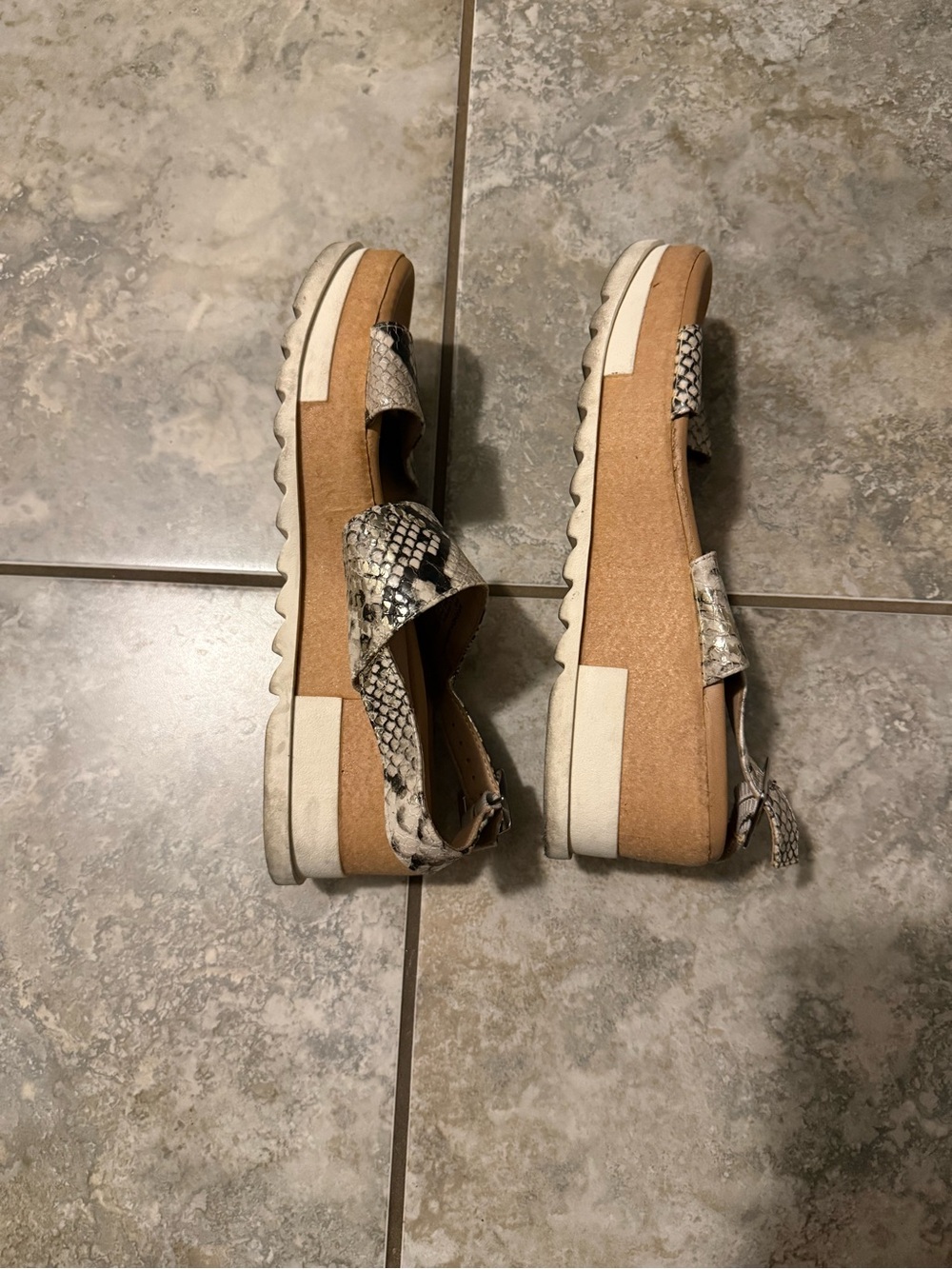 Women’s Platform Sandals in Tan with Snake-Print Straps